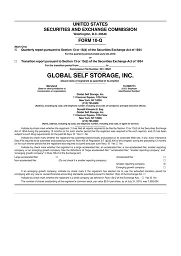 Thumbnail Global Self Storage 10-Q Quarterly Report FY2018 