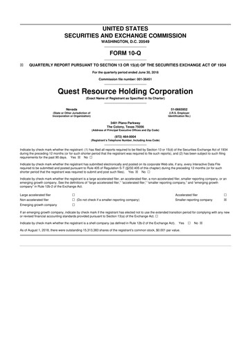 Thumbnail Quest Resource Holding 10-Q Quarterly Report FY2018 
