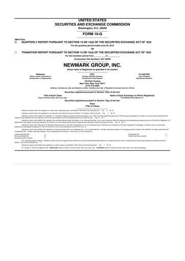 Thumbnail Newmark 10-Q Quarterly Report FY2018 