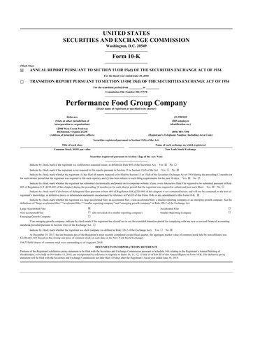 Thumbnail Performance Food Group 10-K Annual Report 2018