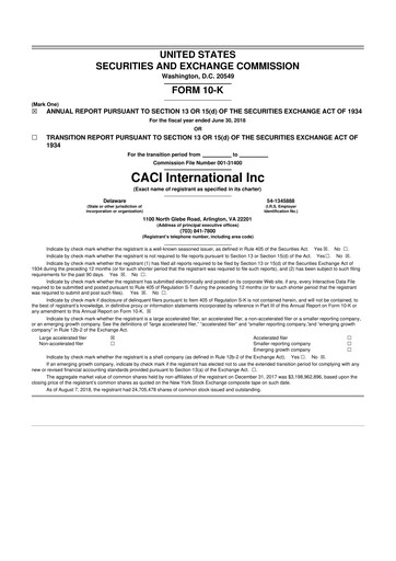 Thumbnail CACI International Inc 10-K Annual Report 2018
