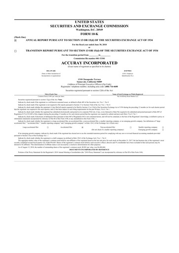 Thumbnail Accuray 10-K Annual Report 2018