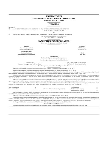 Thumbnail Synaptics 10-K Annual Report 2018