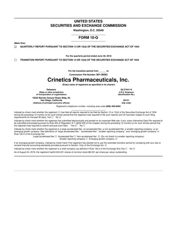 Thumbnail Crinetics Pharmaceuticals 10-Q Quarterly Report FY 
