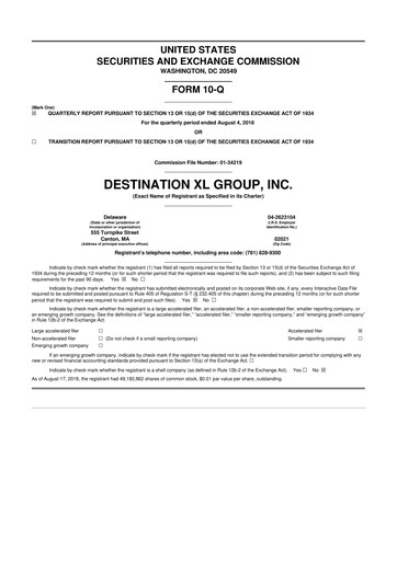Thumbnail Destination XL 10-Q Quarterly Report FY2018 