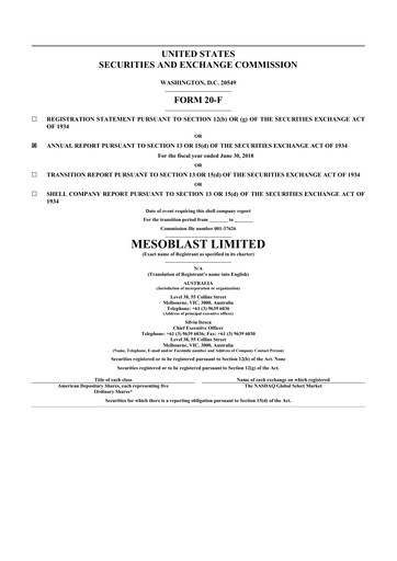 Thumbnail Mesoblast
 20-F Annual Report 2018