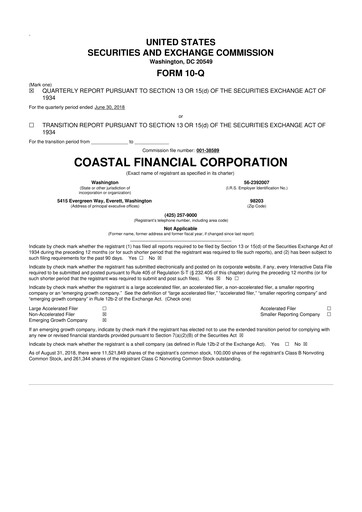 Thumbnail Coastal Financial Corporation 10-Q Quarterly Report FY2018 