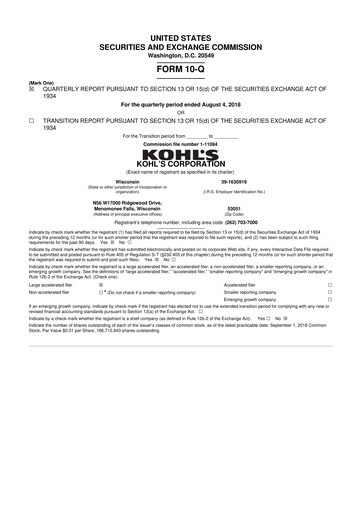 Thumbnail Kohl's
 10-Q Quarterly Report FY2018 