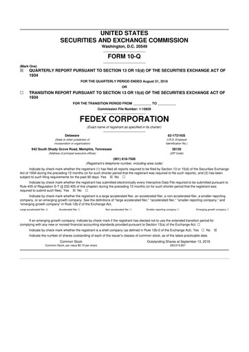 Thumbnail FedEx 10-Q Quarterly Report FY2019 