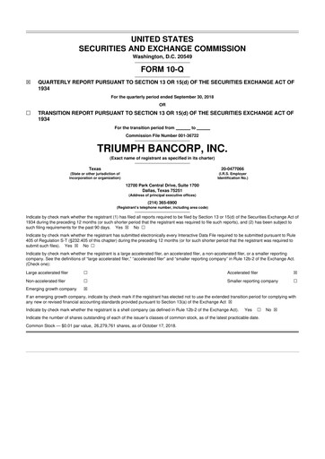 Thumbnail Triumph Financial 10-Q Quarterly Report FY2018 