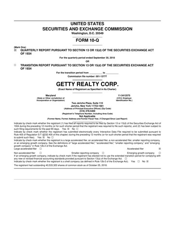 Thumbnail Getty Realty 10-Q Quarterly Report FY2018 