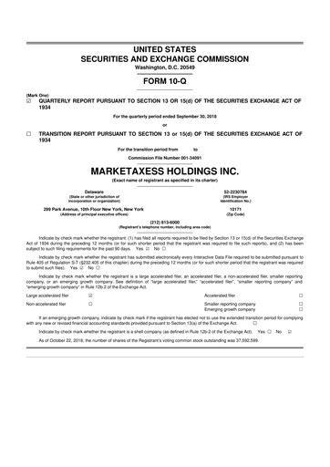 Thumbnail MarketAxess
 10-Q Quarterly Report FY2018 