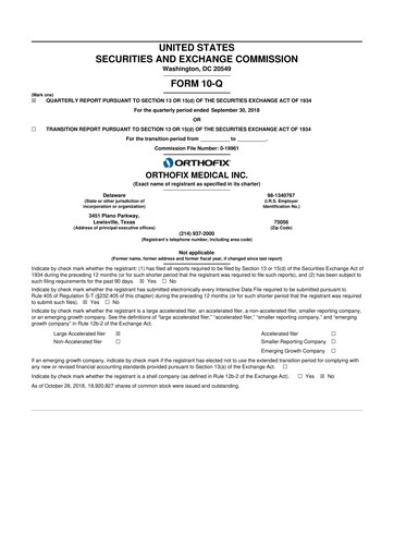 Vorschaubild Orthofix Medical
 10-Q Quartalsbericht 2018 