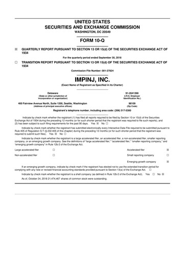 Miniature Impinj 10-Q Rapport trimestriel 2018 