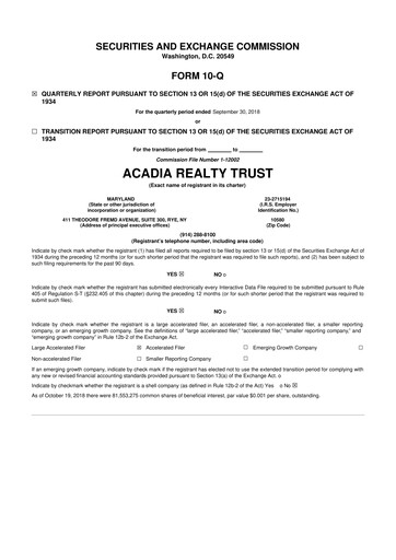 Thumbnail Acadia Realty Trust
 10-Q Quarterly Report FY2018 