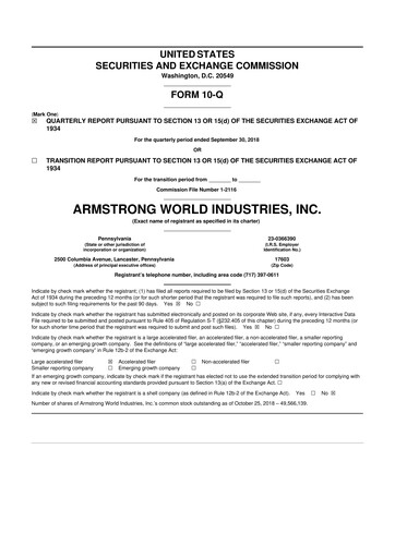 Thumbnail Armstrong World Industries
 10-Q Quarterly Report FY2018 