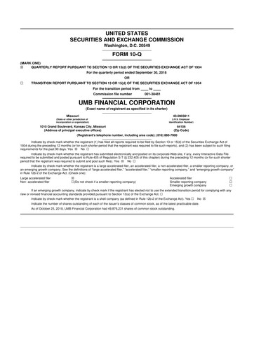 Thumbnail UMB Financial 10-Q Quarterly Report FY2018 