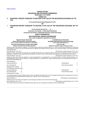 Thumbnail Equity Residential
 10-Q Quarterly Report FY 