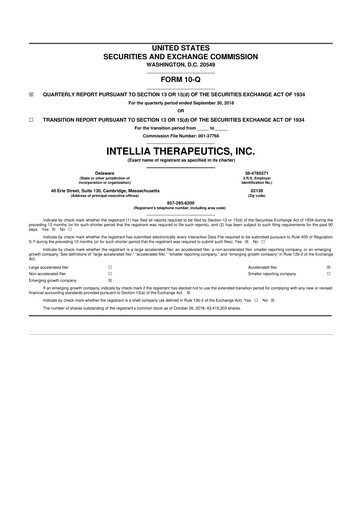 Miniature Intellia Therapeutics 10-Q Rapport trimestriel 2018 