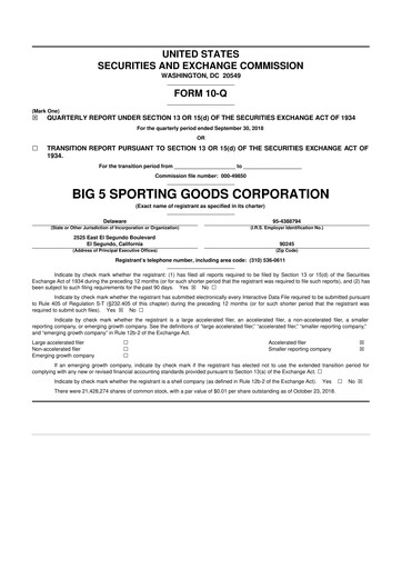 Thumbnail Big 5 Sporting Goods 10-Q Quarterly Report FY2018 