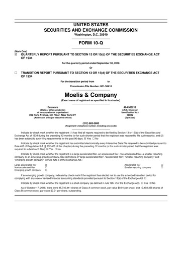 Thumbnail Moelis & Company 10-Q Quarterly Report FY2018 