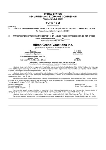 Thumbnail Hilton Grand Vacations
 10-Q Quarterly Report FY 