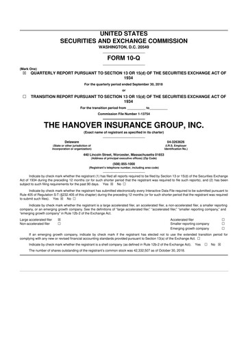 Thumbnail Hanover Insurance Group 10-Q Quarterly Report FY 