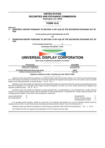Vorschaubild Universal Display Corporation
 10-Q Quartalsbericht 2018 