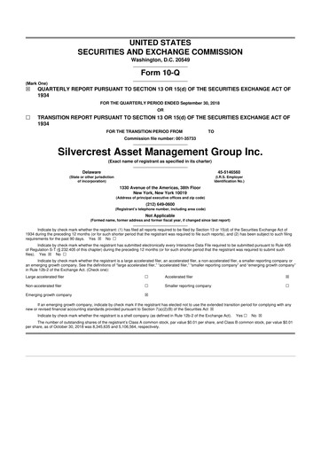 Vorschaubild Silvercrest Asset Management Group 10-Q Quartalsbericht 2018 