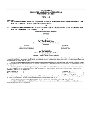 Thumbnail PJT Partners
 10-Q Quarterly Report FY2018 
