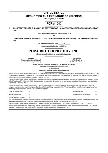 Thumbnail Puma Biotechnology 10-Q Quarterly Report FY2018 