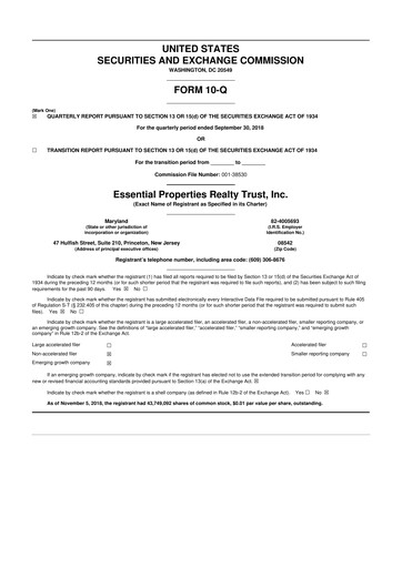 Thumbnail Essential Properties Realty Trust 10-Q Quarterly Report FY2018 