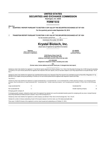 Thumbnail Krystal Biotech 10-Q Quarterly Report FY2018 