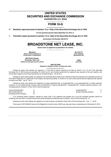 Thumbnail Broadstone Net Lease 10-Q Quarterly Report FY2018 