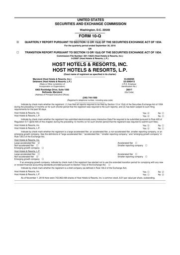 Thumbnail Host Hotels & Resorts
 10-Q Quarterly Report FY2018 