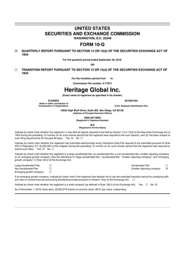 Thumbnail Heritage Global 10-Q Quarterly Report FY2018 