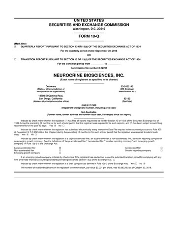 Thumbnail Neurocrine Biosciences
 10-Q Quarterly Report FY2018 