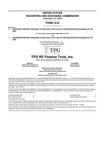 Thumbnail TPG Real Estate Finance Trust
 10-Q Quarterly Report FY2018 