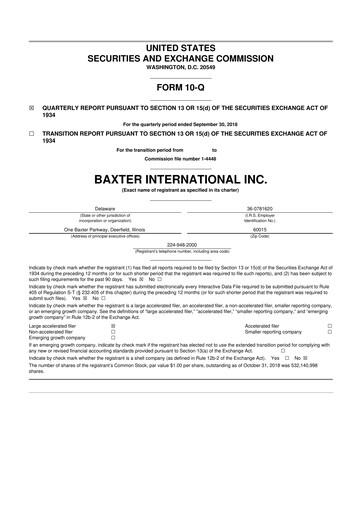 Thumbnail Baxter 10-Q Quarterly Report FY2018 