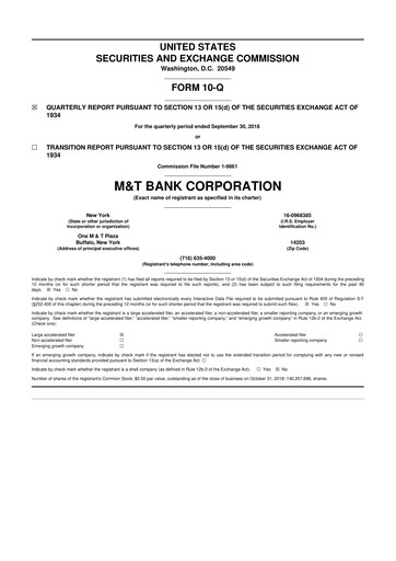 Thumbnail M&T Bank 10-Q Quarterly Report FY2018 