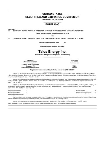 Thumbnail Talos Energy 10-Q Quarterly Report FY2018 