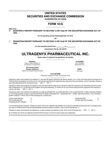 Miniature Ultragenyx Pharmaceutical 10-Q Rapport trimestriel 2018 