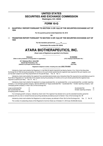Miniature Atara Biotherapeutics 10-Q Rapport trimestriel  