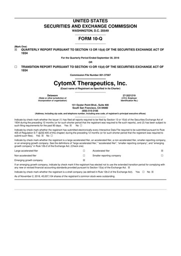 Thumbnail CytomX Therapeutics
 10-Q Quarterly Report FY 