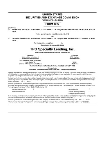 Thumbnail Sixth Street Specialty Lending 10-Q Quarterly Report FY 