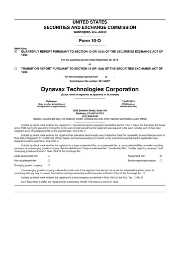 Thumbnail Dynavax Technologies
 10-Q Quarterly Report FY2018 