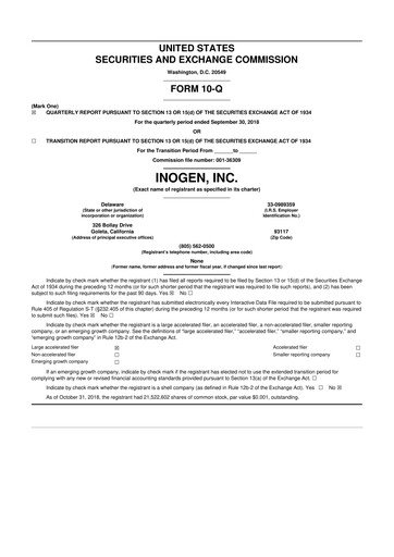 Thumbnail Inogen 10-Q Quarterly Report FY2018 