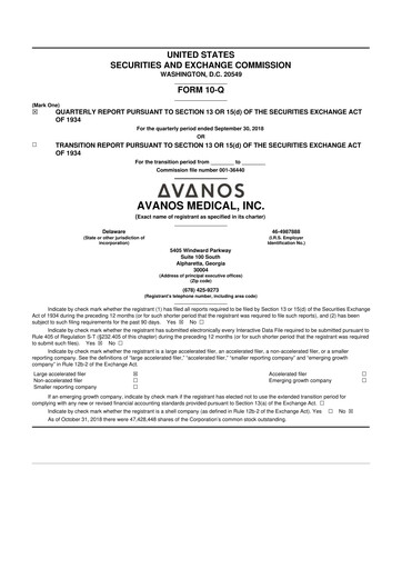 Thumbnail Avanos Medical
 10-Q Quarterly Report FY2018 