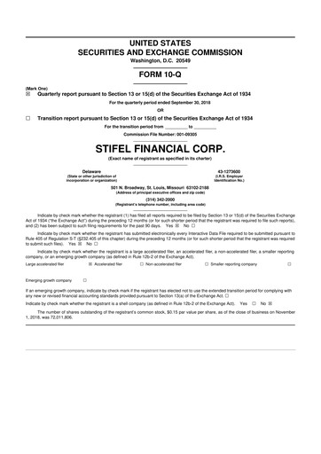 Thumbnail Stifel
 10-Q Quarterly Report FY2018 