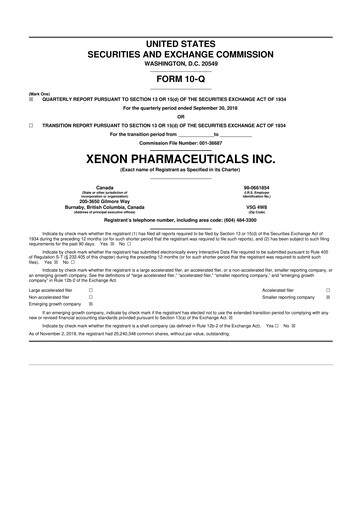 Thumbnail Xenon Pharmaceuticals 10-Q Quarterly Report FY 
